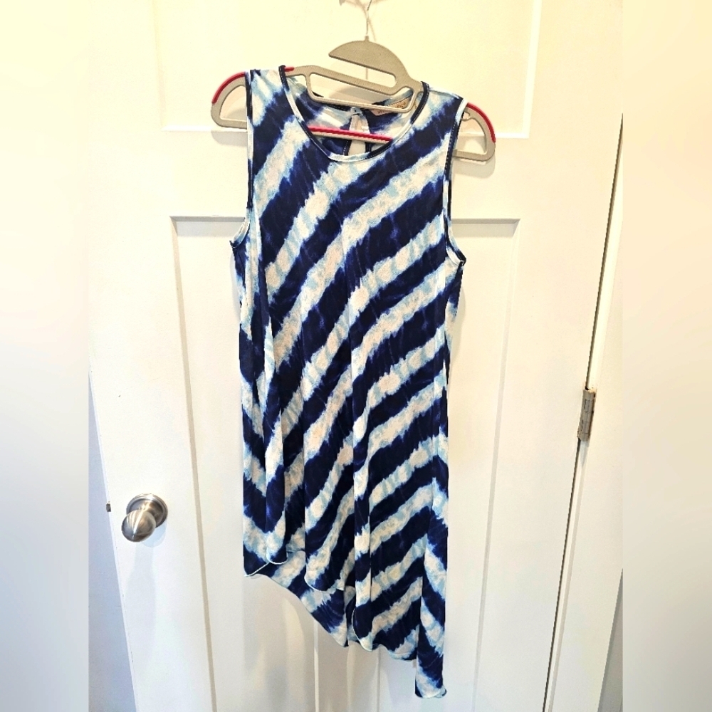 Soft Surroundings Blue Tie-Dye Sleeveless Dress Small Asymmetrical Hem USA Made